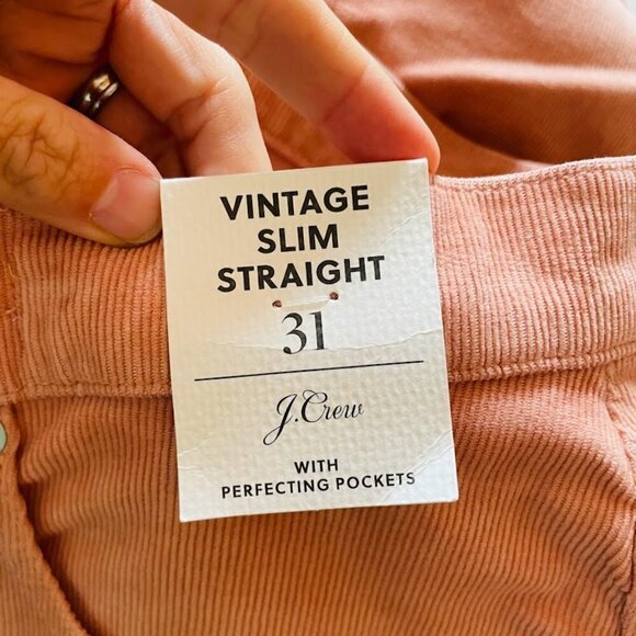 NWT J. Crew Pant Trouser Vintage Corduroy High Rise Straight Leg Slim Rose Blush - Picture 11 of 16